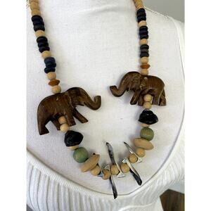 Vintage Chunky Wooden Handcrafted African/Tribal Elephant Necklace